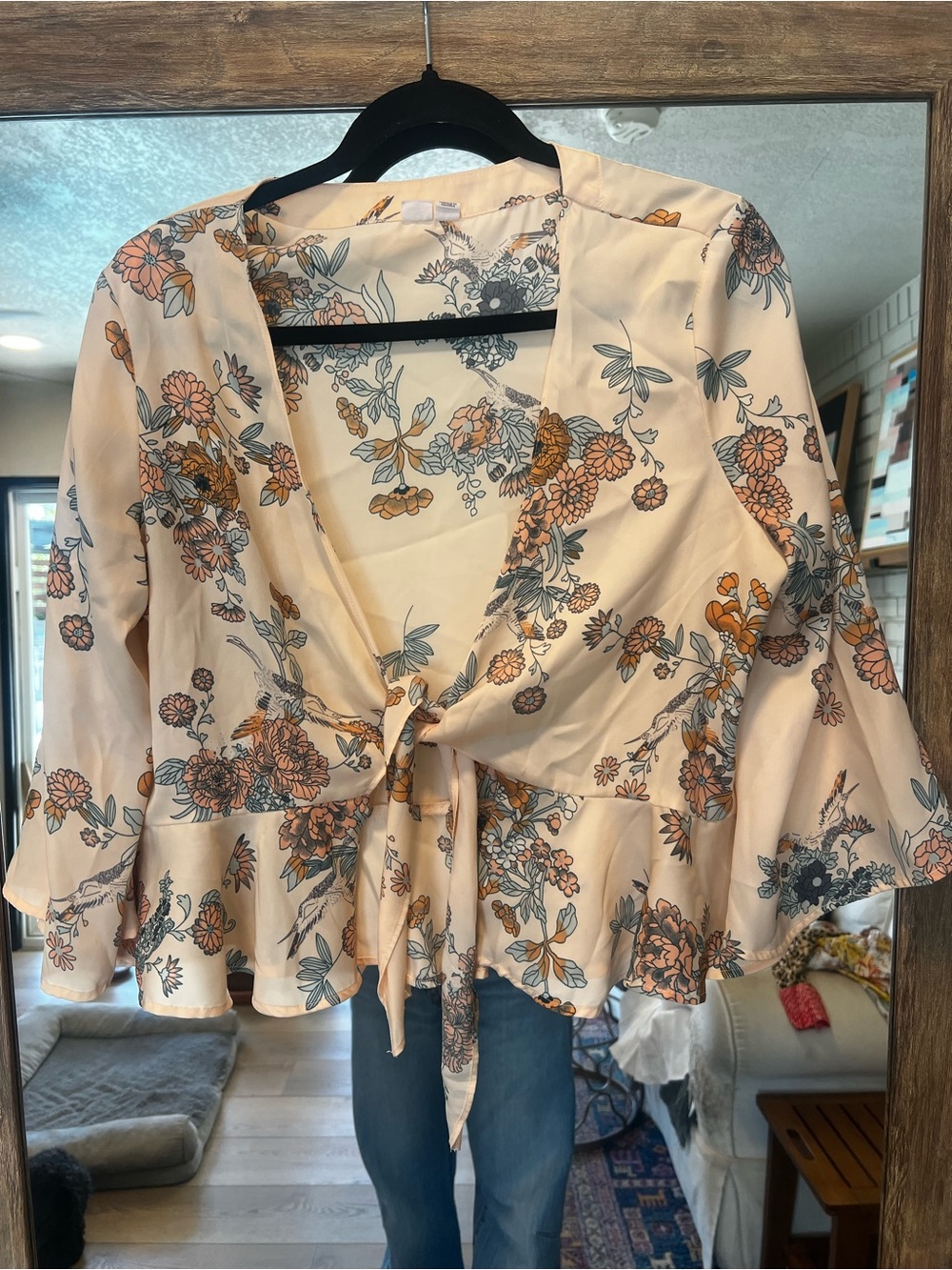Melrose and Market Cream Floral Tie-Front Blouse